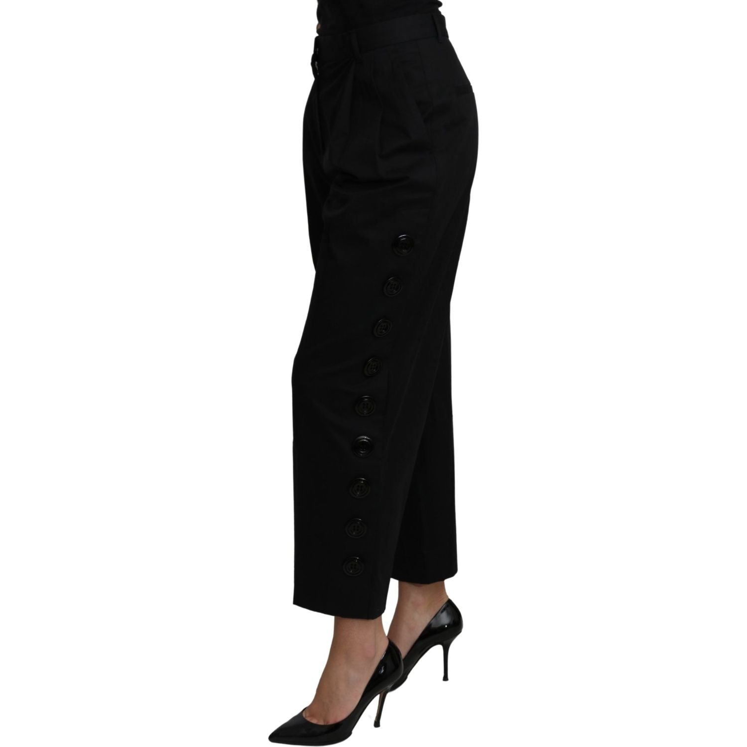 Dolce & Gabbana Black High Waist Cropped Cotton Stretch Pants