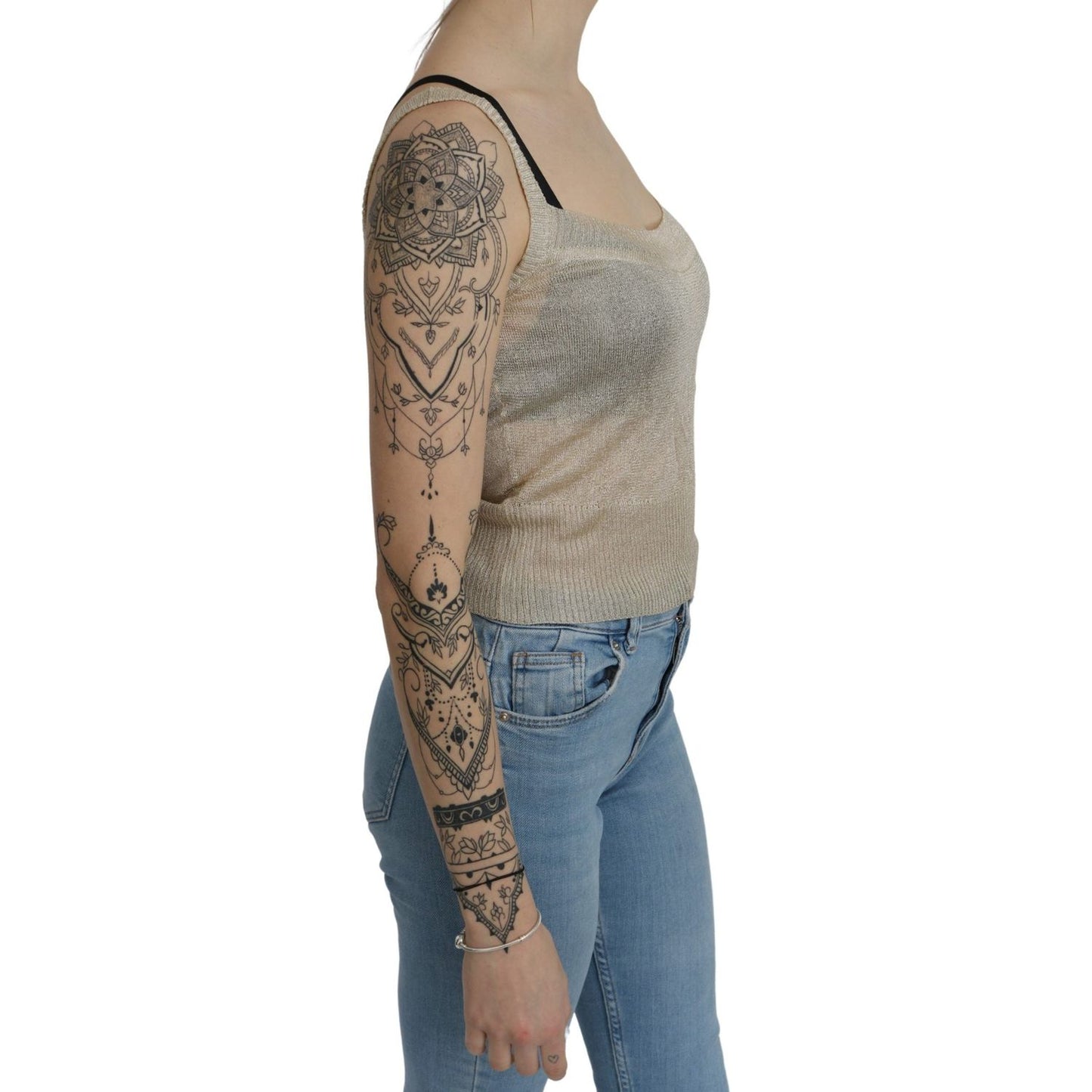 BYBLOS Beige Sleeveless Spaghetti Strap Tank See Through Top