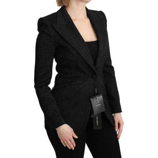 Dolce & Gabbana Black Brocade Single Breasted Blazer Jacket