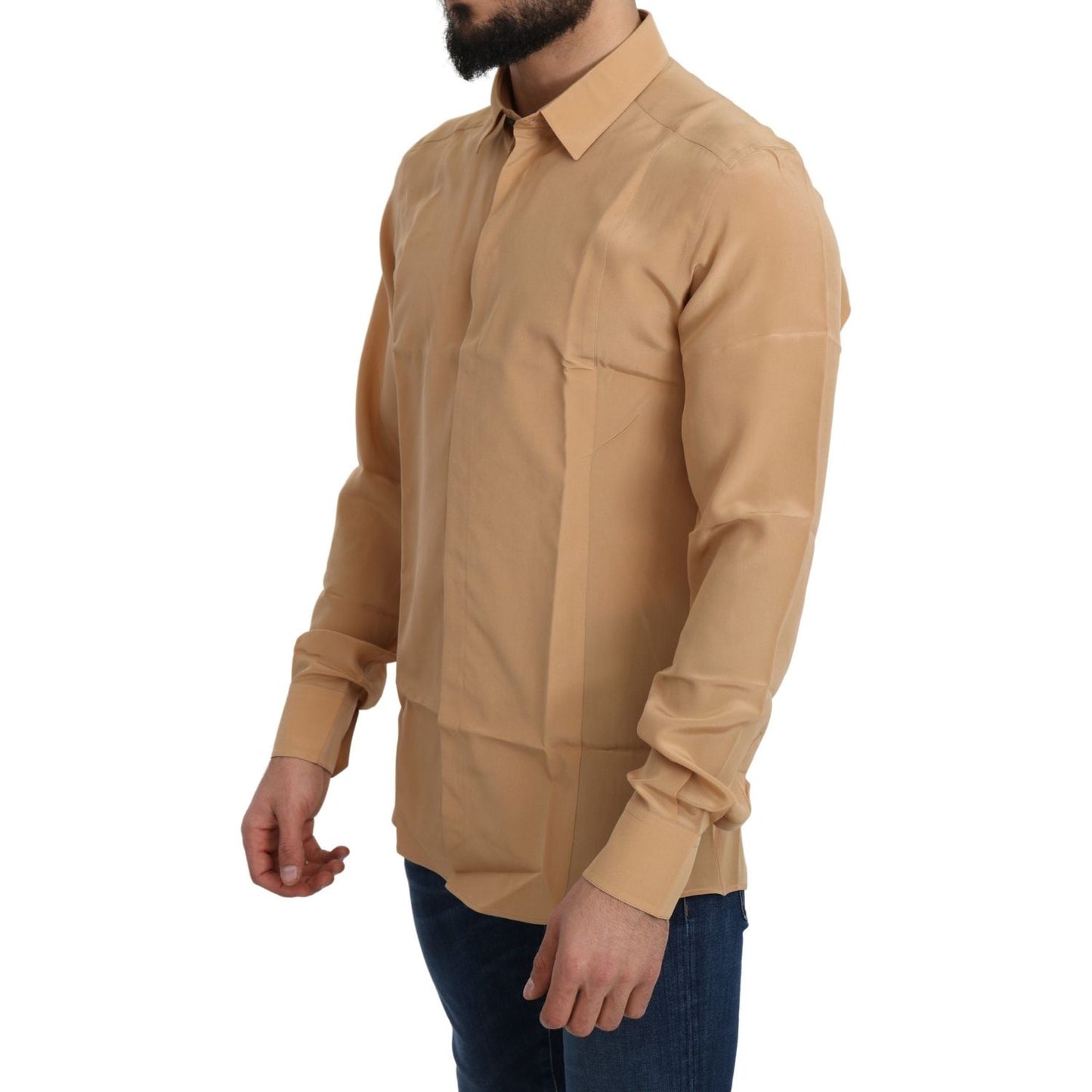 Dolce & Gabbana Yellow 100% Silk GOLD Top Slim Shirt