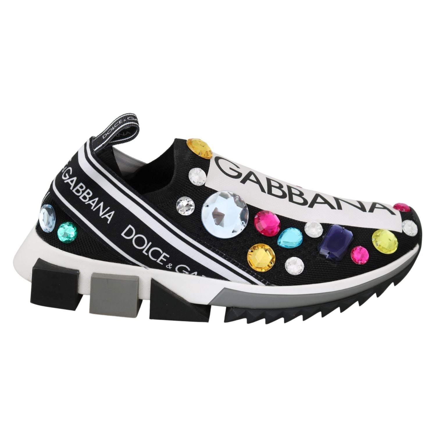 Dolce & Gabbana Black Multicolor Crystal Sneakers Shoes