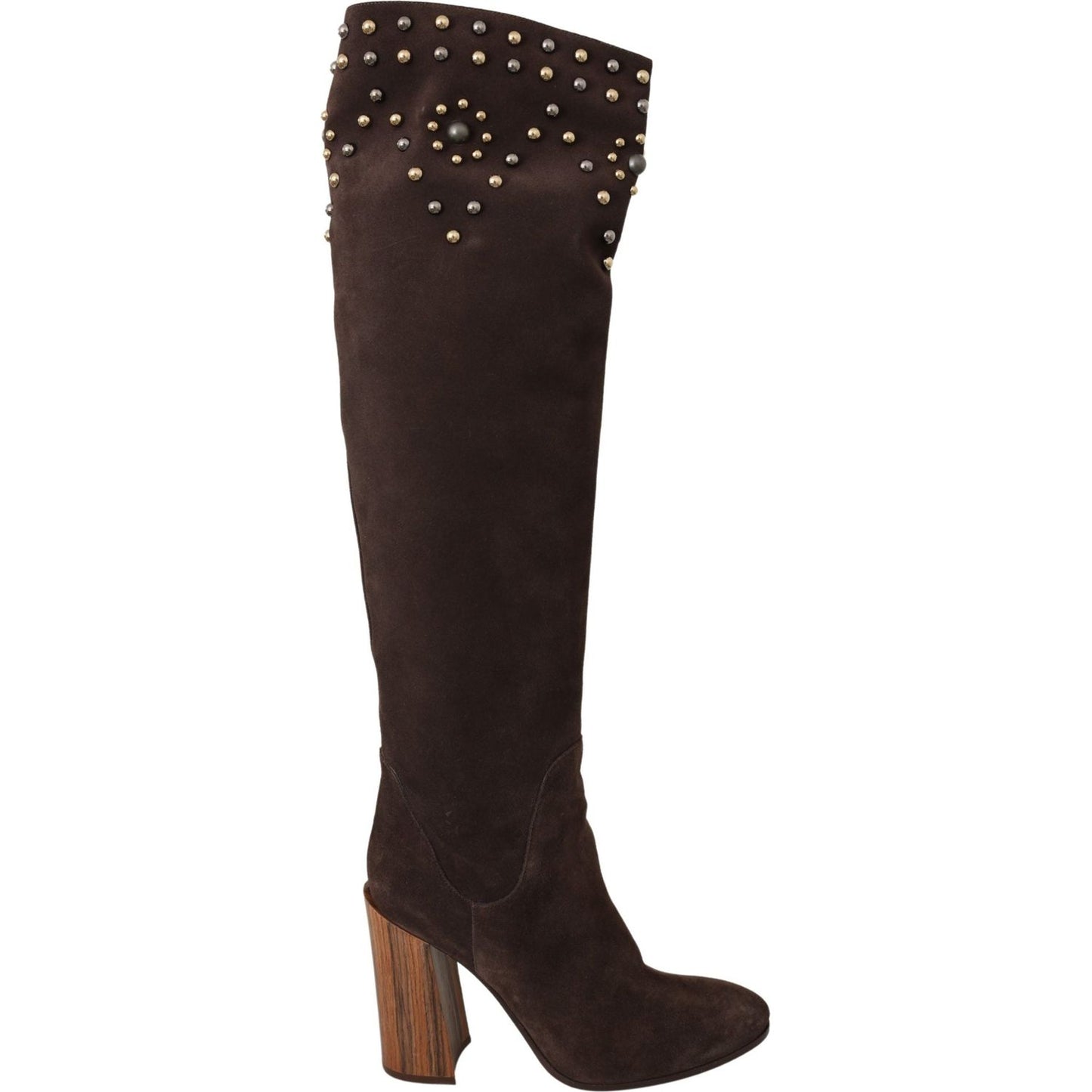 Dolce & Gabbana Brown Suede Studded Knee High Shoes Boots