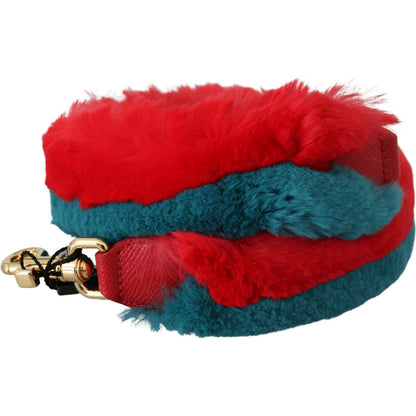 Dolce & Gabbana Red Blue Rabbit Fur Leather Shoulder Strap