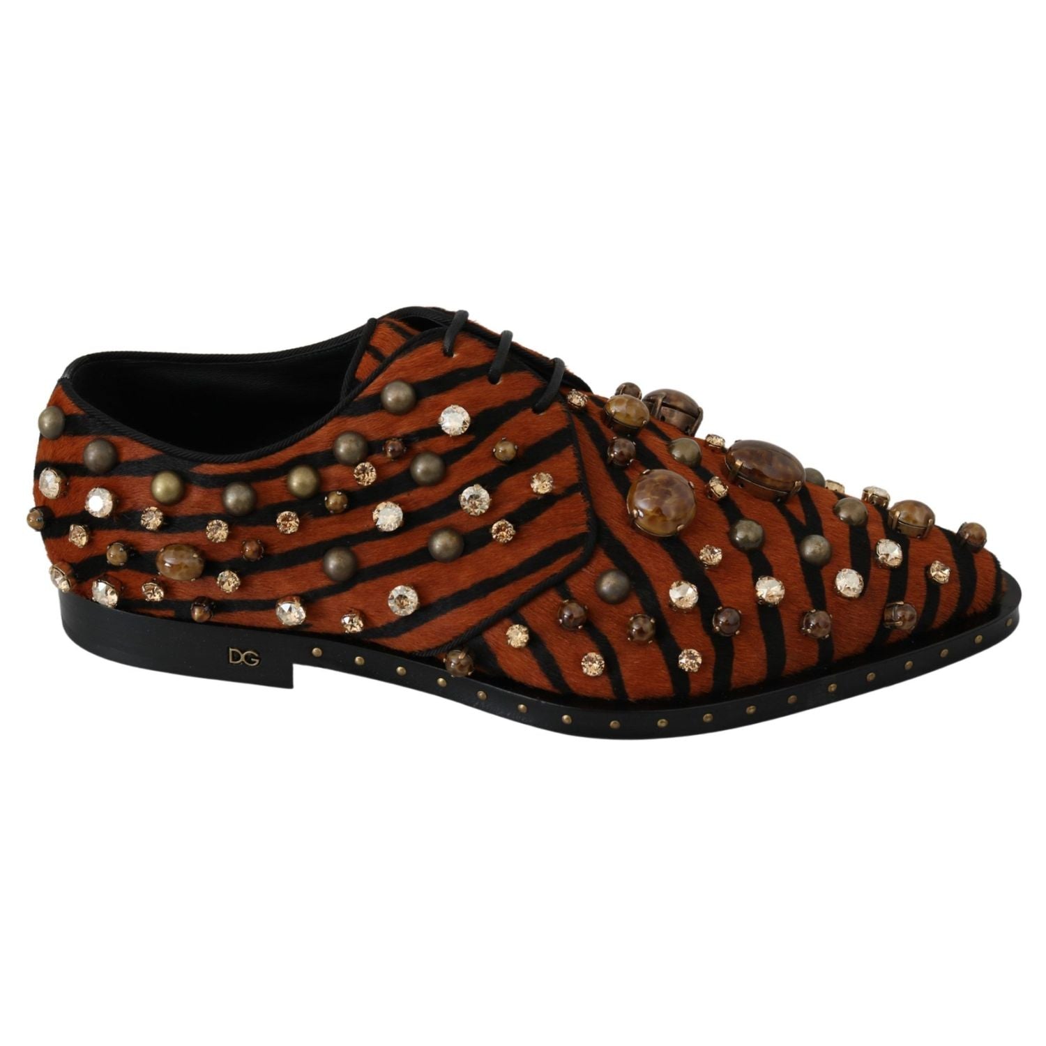 Dolce & Gabbana Orange Pony Hair Crystal Dress Broque Shoes