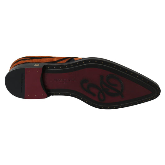 Dolce & Gabbana Orange Pony Hair Formal Dress Broque Shoes