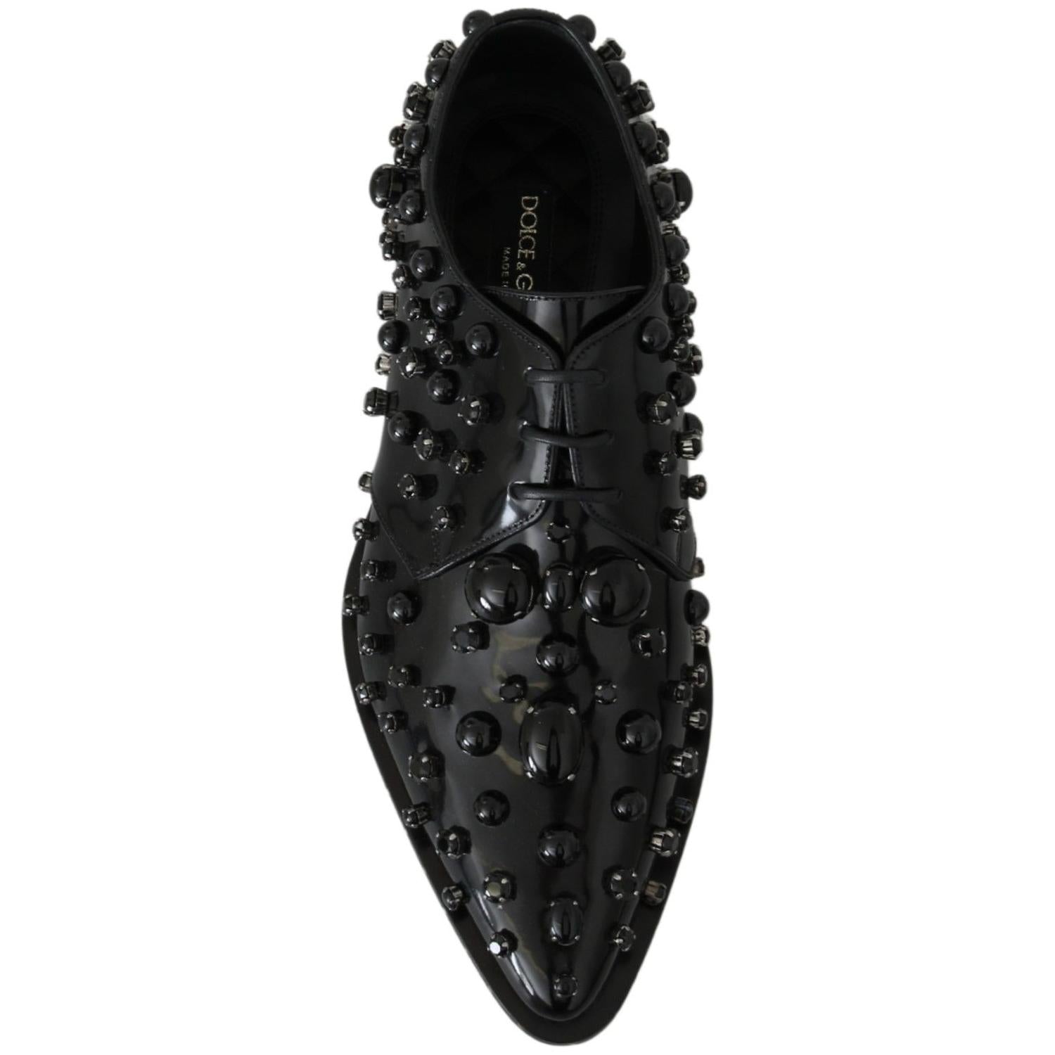 Dolce & Gabbana Black Leather Crystals Dress Broque Shoes