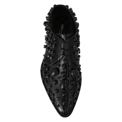 Dolce & Gabbana Black Leather Crystals Dress Broque Shoes