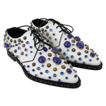 Dolce & Gabbana White Leather Crystals Dress Broque Shoes