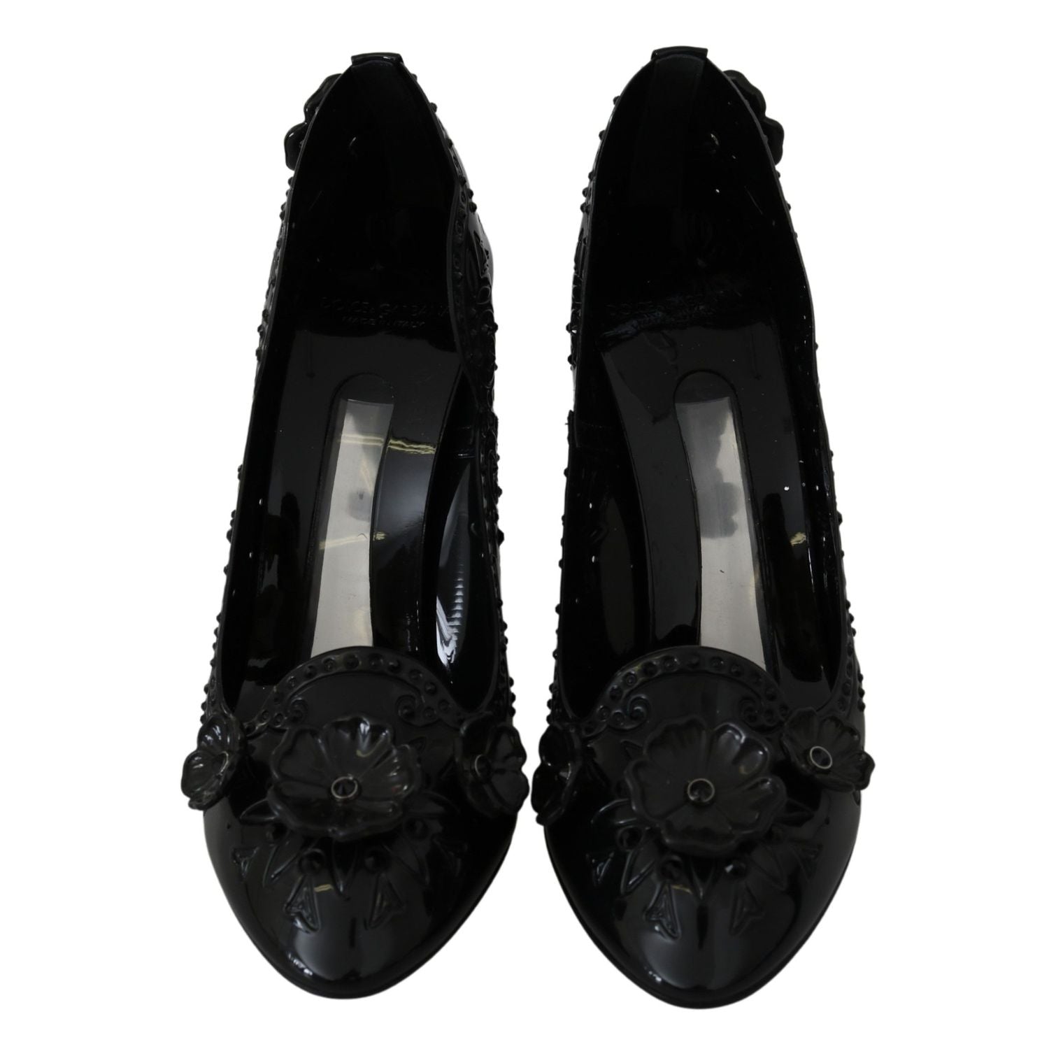 Dolce & Gabbana Black Floral Crystal CINDERELLA Heels Shoes