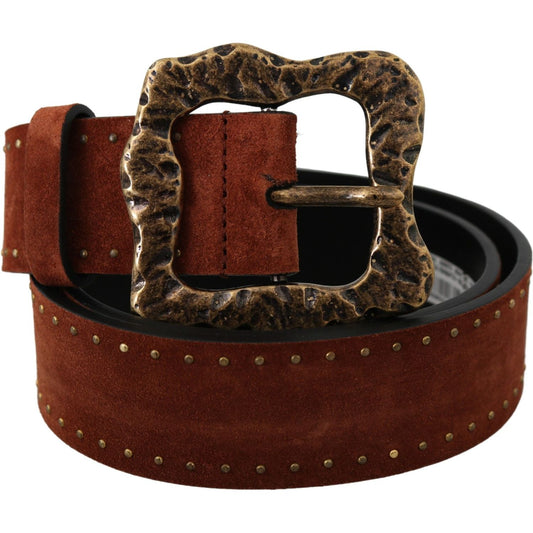 Dolce & Gabbana Brown Suede Leather Studded Baroque Belt BEL60802-90