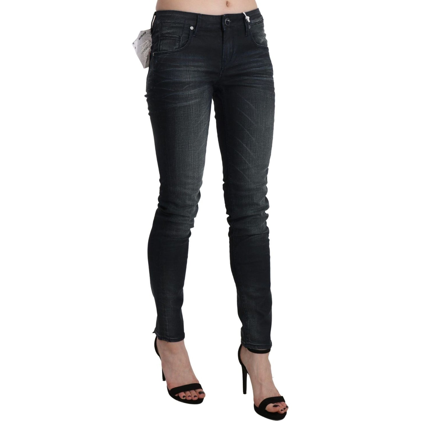 Acht Black Washed Low Waist Skinny Denim Trouser