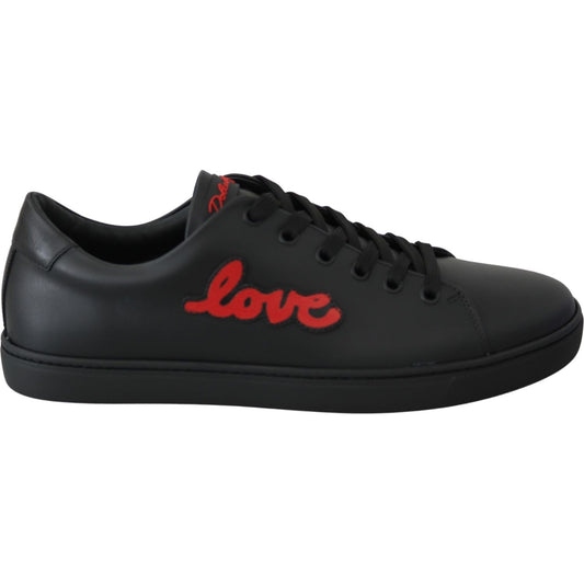 Dolce & Gabbana Black Leather Love Heart Sneakers Womens Shoes