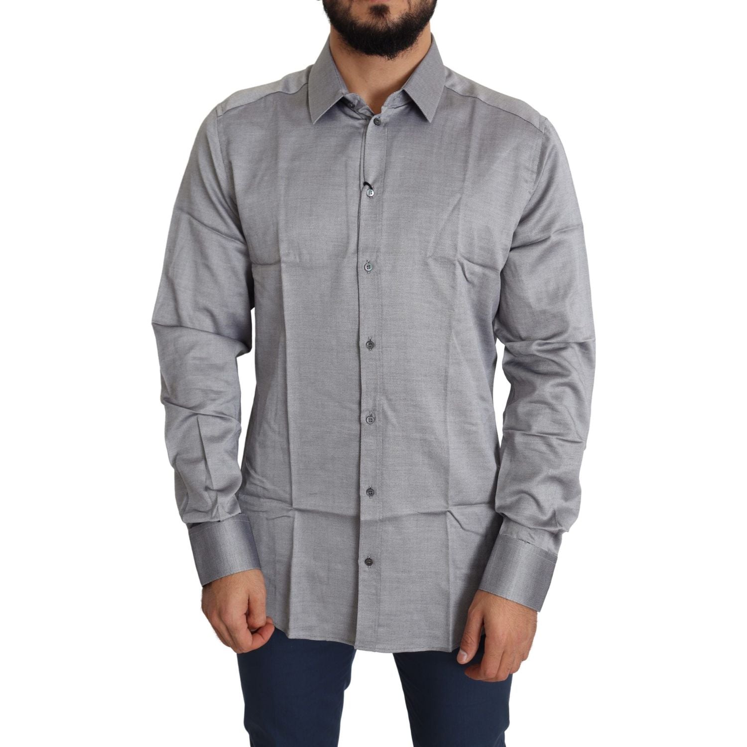 قميص دولتشي آند غابانا الأنيق المصنوع من القطن بقصّة Slim-Fit باللون الرمادي
