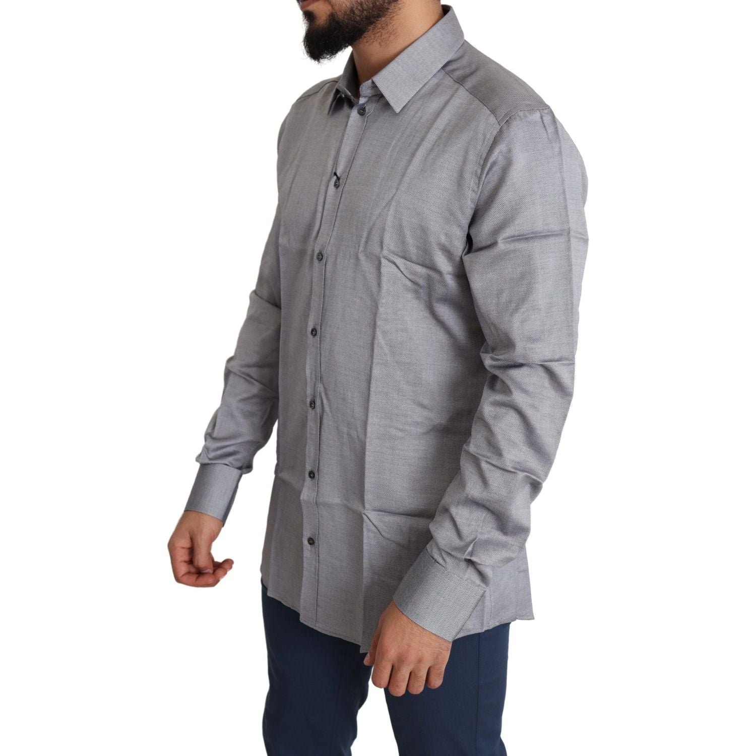 قميص دولتشي آند غابانا الأنيق المصنوع من القطن بقصّة Slim-Fit باللون الرمادي