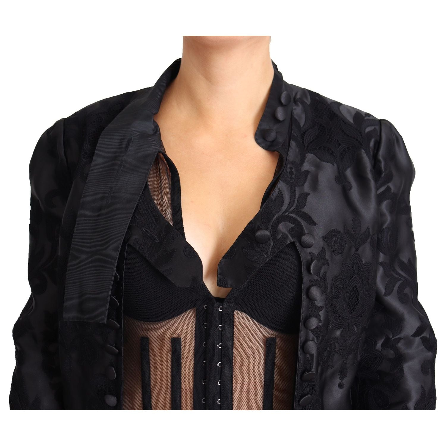 Dolce & Gabbana Black Lace Sheer Corset Organza Silk Jacket