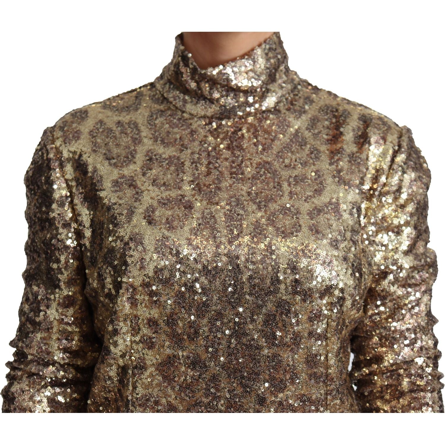 Dolce & Gabbana Brown Leopard Fit Turtleneck Sequin Sweater