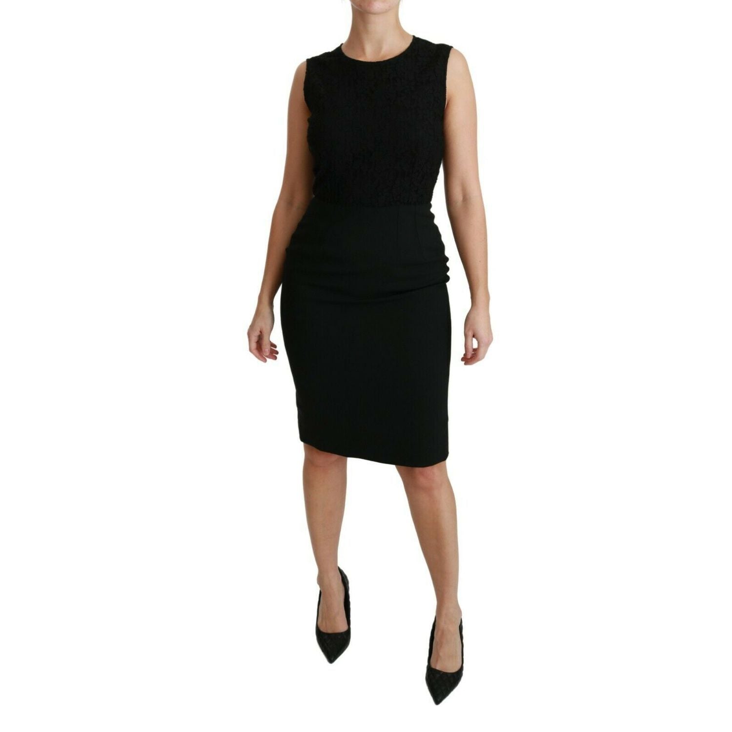 Dolce & Gabbana Black Floral Lace Sheath Gown Dress