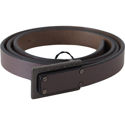 Costume National Brown Leather Tactical Logo Buckle Dark Belt