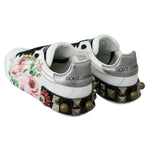 Dolce & Gabbana White Leather Crystal Roses Floral Sneakers Shoes