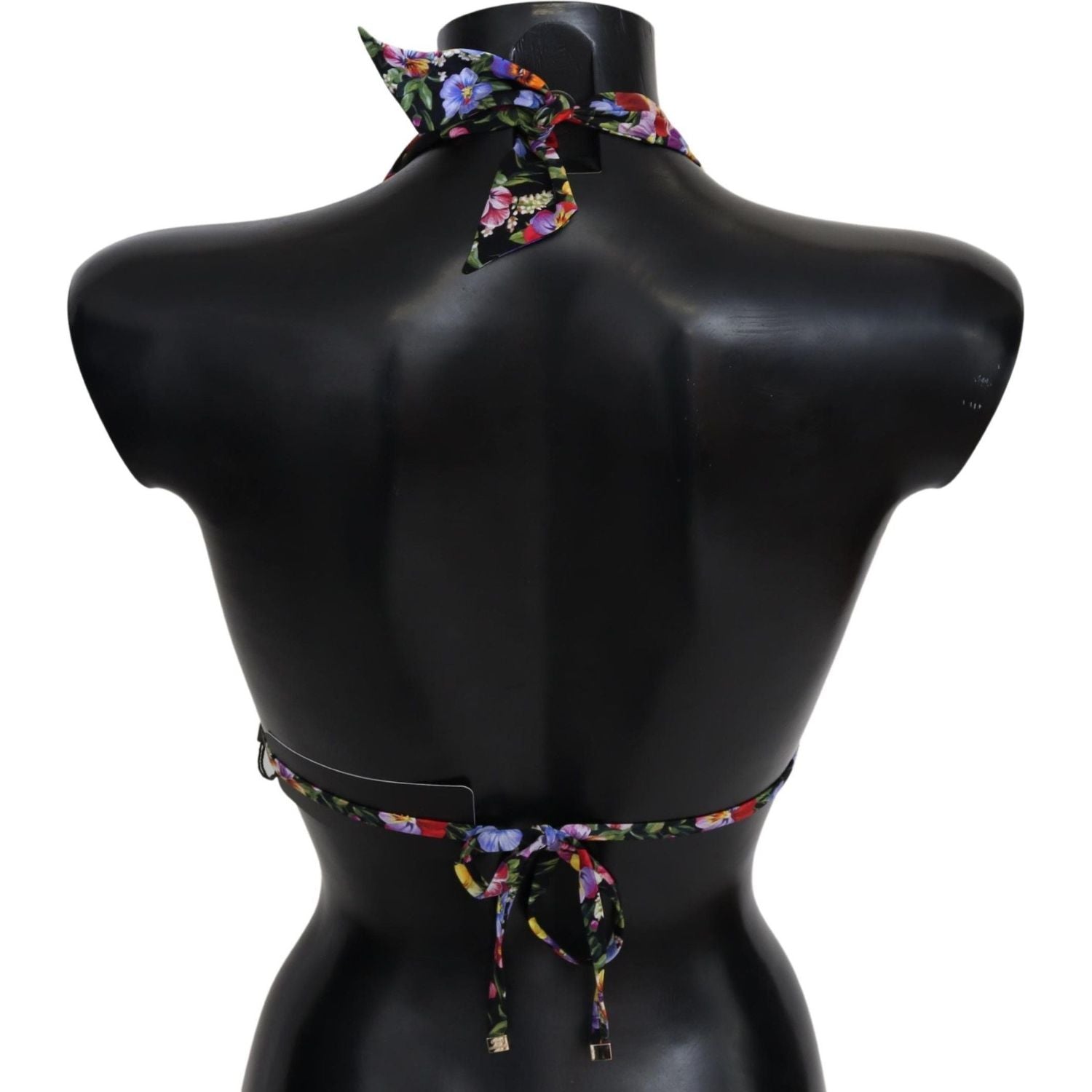 Dolce & Gabbana Black Floral Print Swimsuit Beachwear Bikini Tops