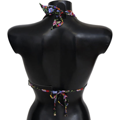 Dolce & Gabbana Black Floral Print Swimsuit Beachwear Bikini Tops