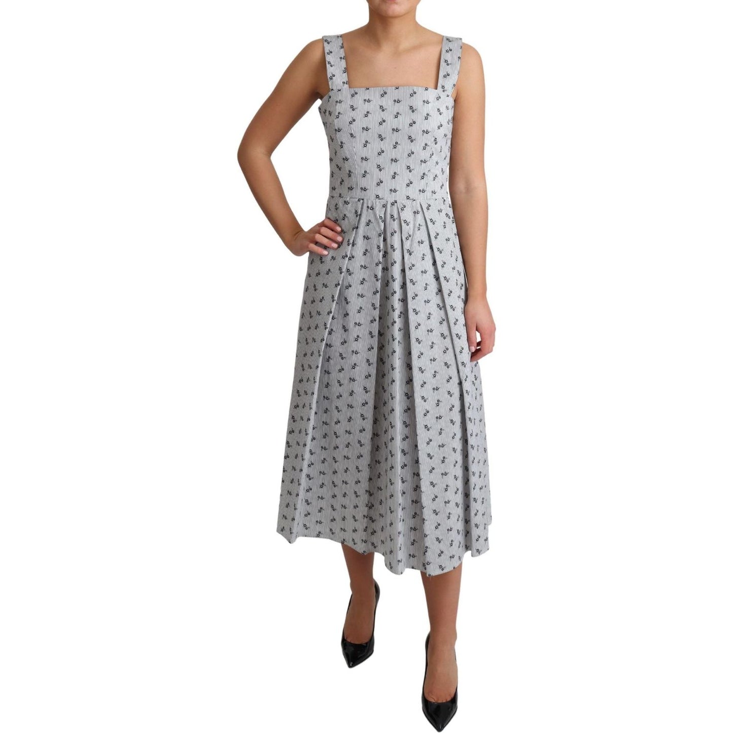 Dolce & Gabbana Blue White Floral Cotton A-Line Dress