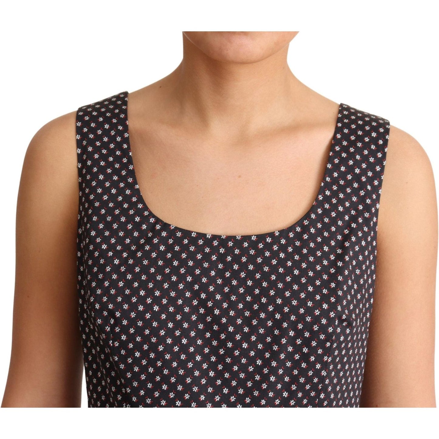 Dolce & Gabbana Black Floral Cotton A-Line Stretch Dress Dresses