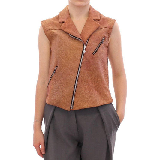 La Maison du Couturier Brown Leather Jacket Vest GSS10168-2