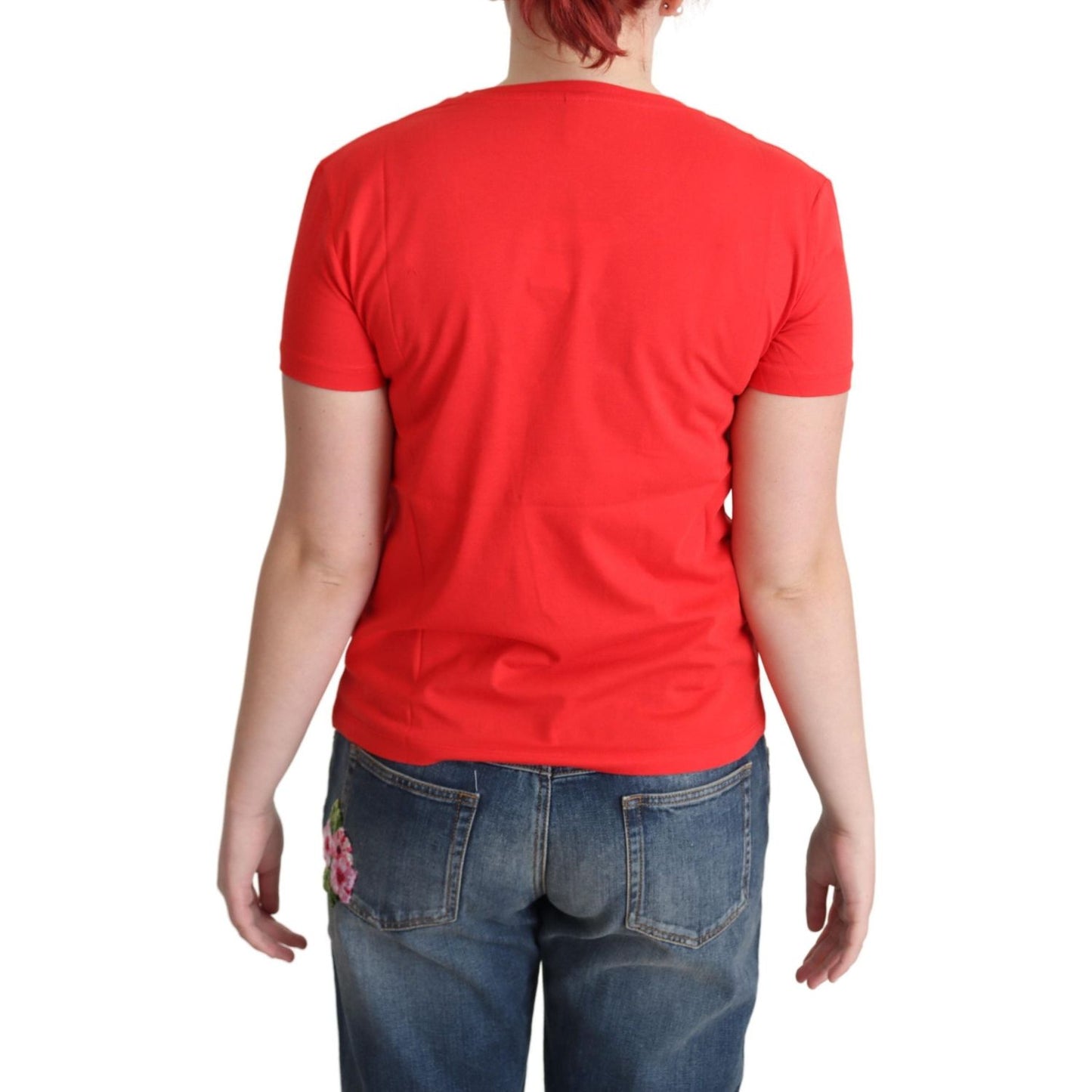 Moschino Red Printed Cotton Short Sleeves Tops Blouse T-shirt