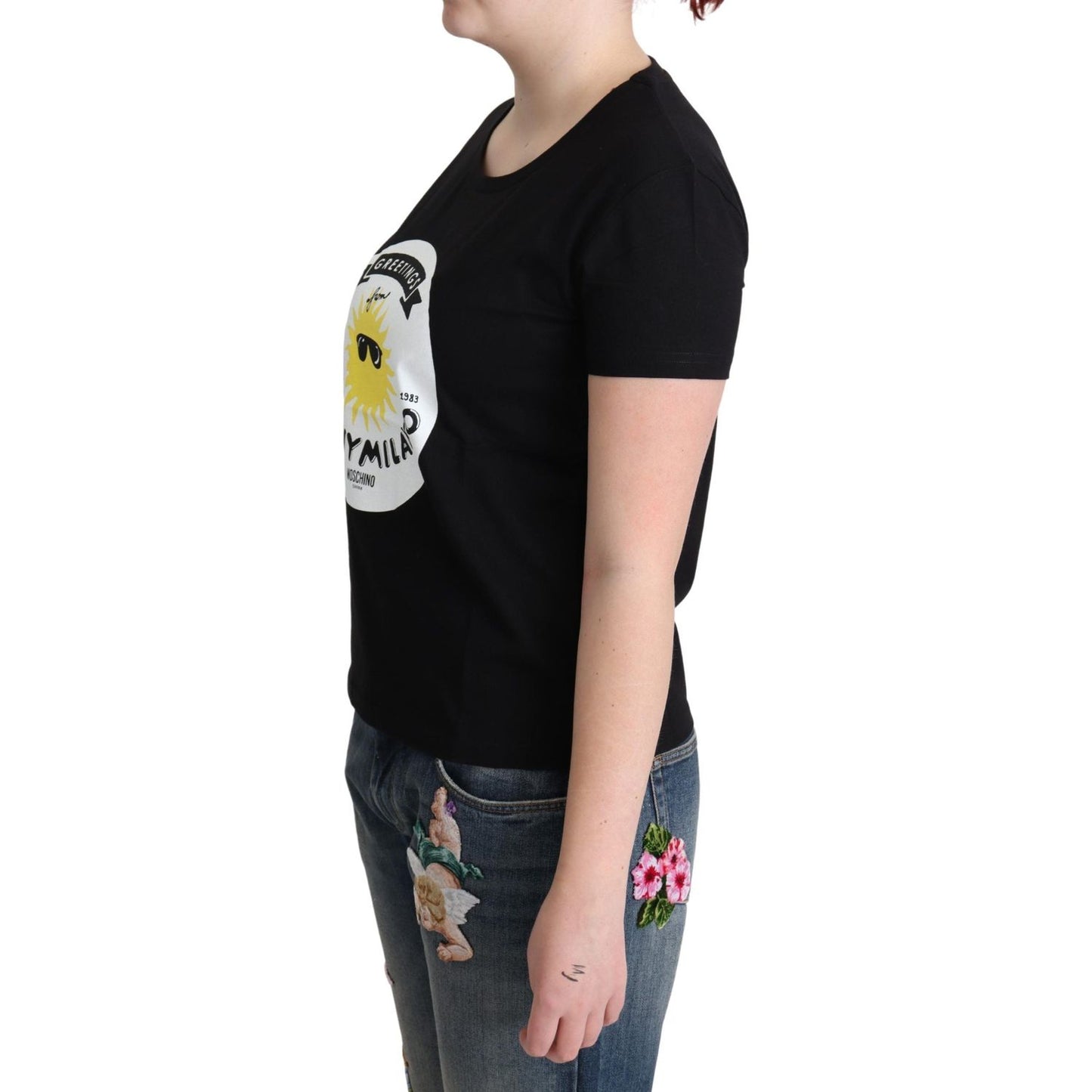 Moschino Black Cotton Sunny Milano Print T-shirt