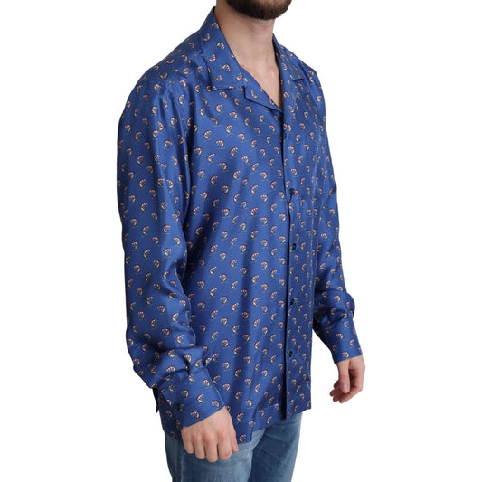 Dolce & Gabbana Blue Beach Chair Umbrella Print Silk Shirt