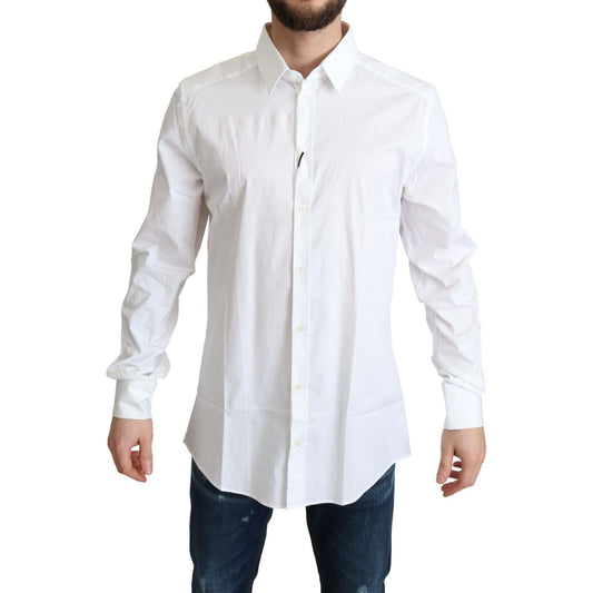 Dolce & Gabbana White Cotton Stretch Men Dress Formal Shirt TSH5936 -38