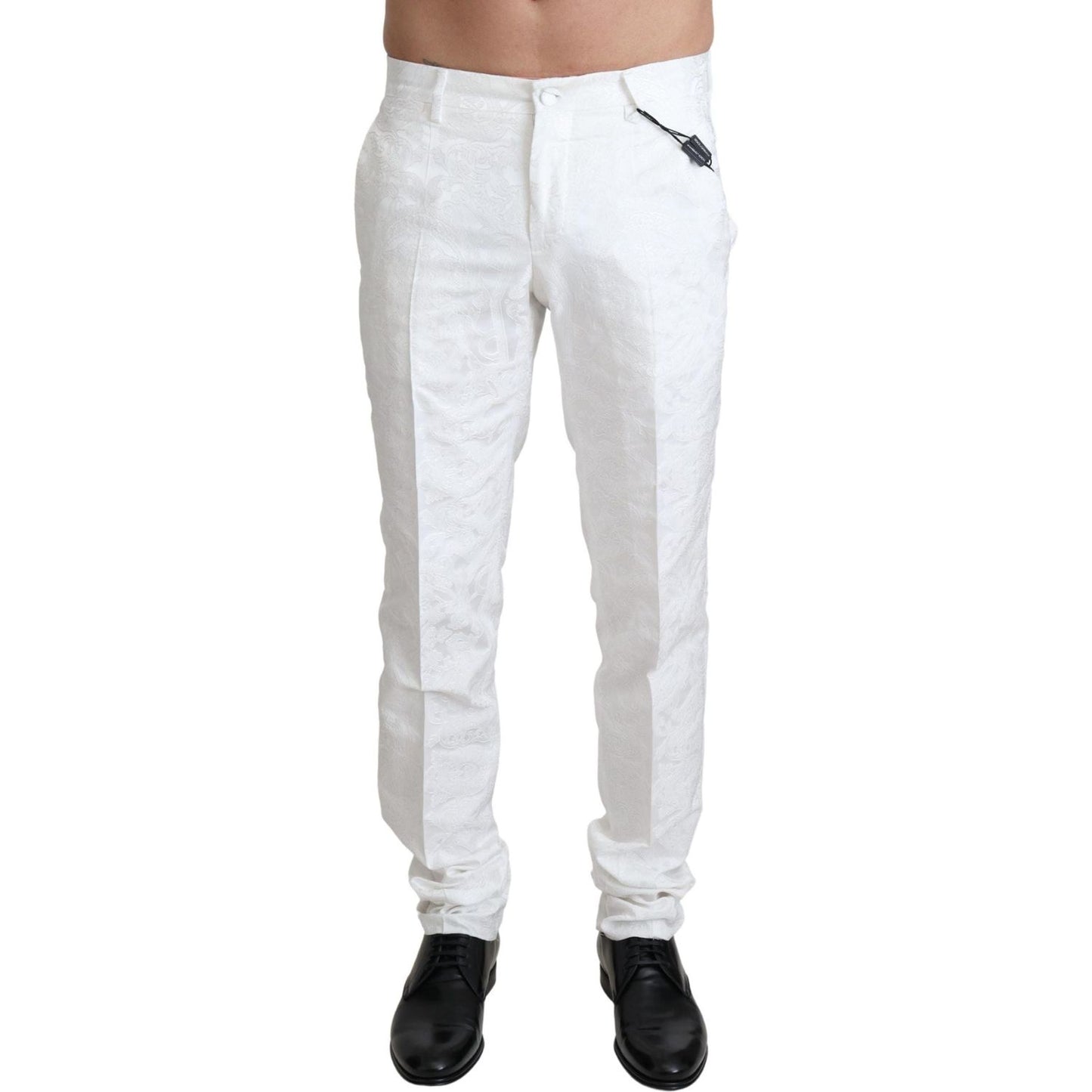 Dolce & Gabbana White Brocade Jaquard Dress Trouser Pants