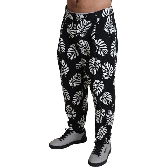 Dolce & Gabbana Black Leaf Cotton Stretch Trouser Pants Pants PAN71913-50