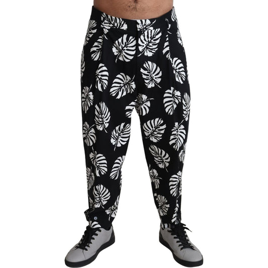 Dolce & Gabbana Black Leaf Cotton Stretch Trouser Pants Pants PAN71913-50