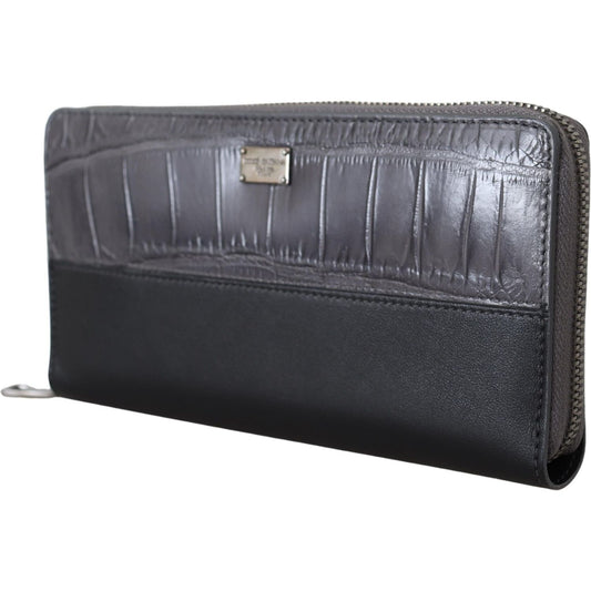 Dolce & Gabbana Black Zip Around Continental Clutch Leather Wallet VAS12506