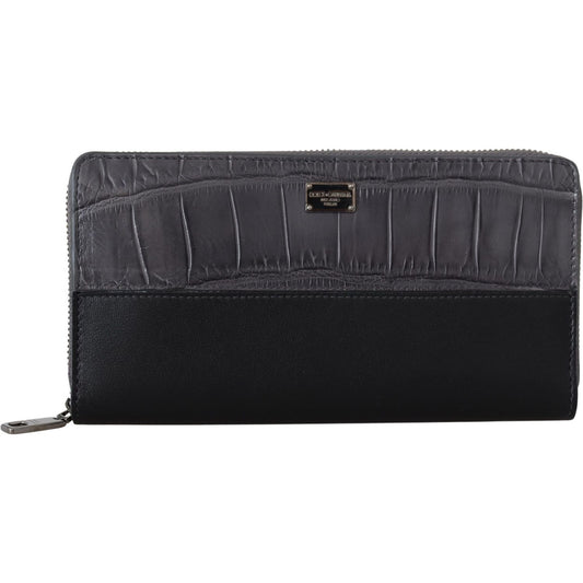Dolce & Gabbana Black Zip Around Continental Clutch Leather Wallet VAS12506
