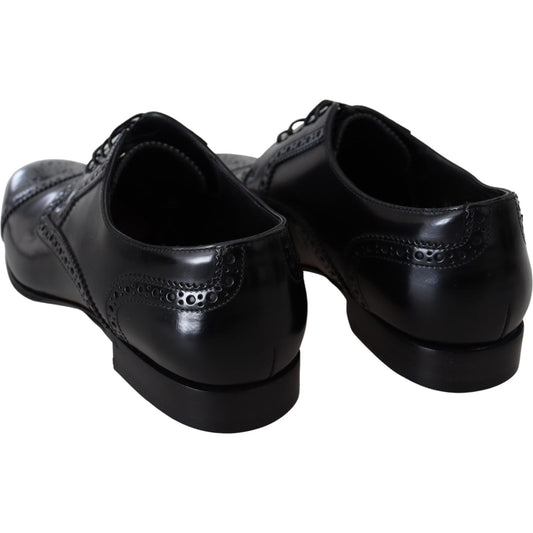 Dolce & Gabbana Black Leather Men Derby Formal Loafers Shoes MV3802 -39
