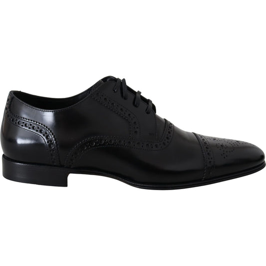 Dolce & Gabbana Black Leather Men Derby Formal Loafers Shoes MV3802 -39