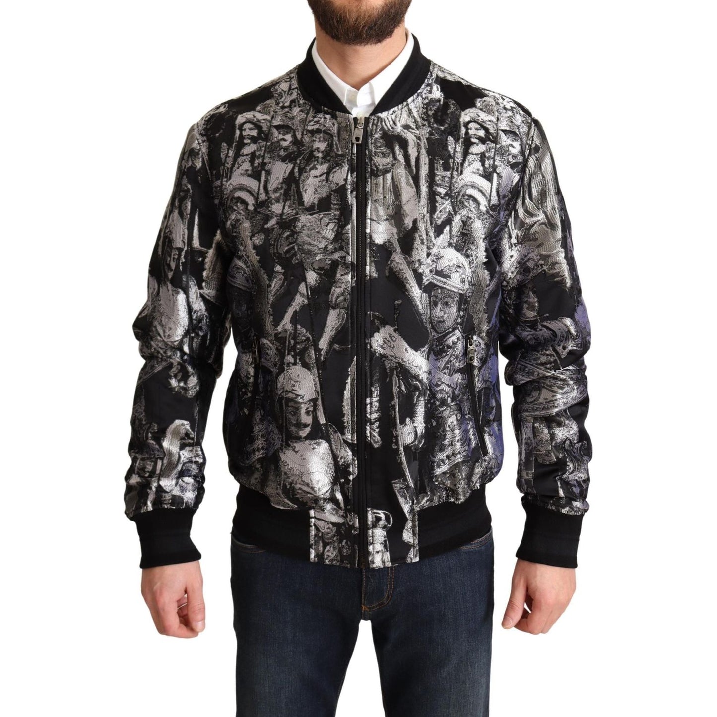 Dolce & Gabbana Black Silver Puppi Motive Bomber Jacket JKT2904-50