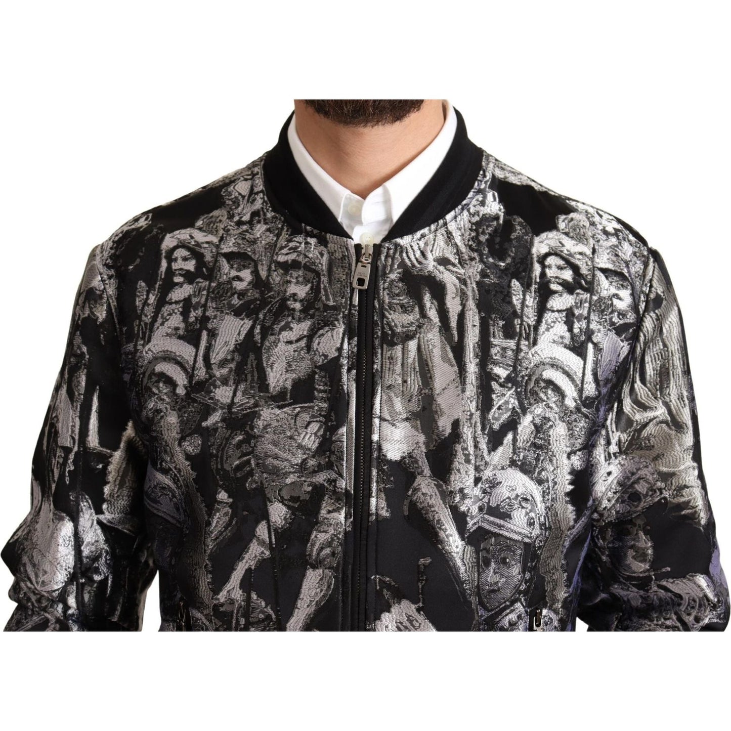 Dolce & Gabbana Black Silver Puppi Motive Bomber Jacket JKT2904-50