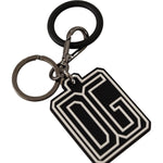 Dolce & Gabbana Black White DG Rubber Logo Silver Ring Keychain SMY100578