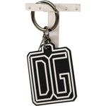 Dolce & Gabbana Black White DG Rubber Logo Silver Ring Keychain SMY100578