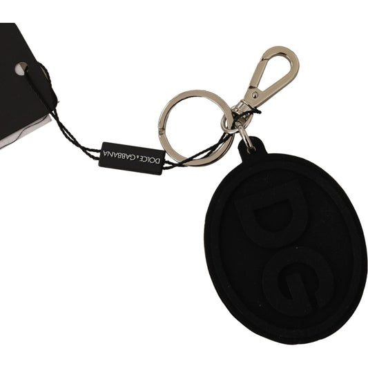 Dolce & Gabbana Black Rubber DG Logo Silver Brass Metal Keychain SMY100728