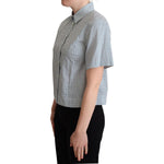 Dolce & Gabbana White Blue Polka Dot Cotton Shirt Blouse Top