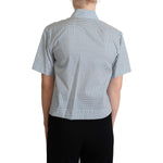 Dolce & Gabbana White Blue Polka Dot Cotton Shirt Blouse Top