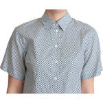 Dolce & Gabbana White Blue Polka Dot Cotton Shirt Blouse Top