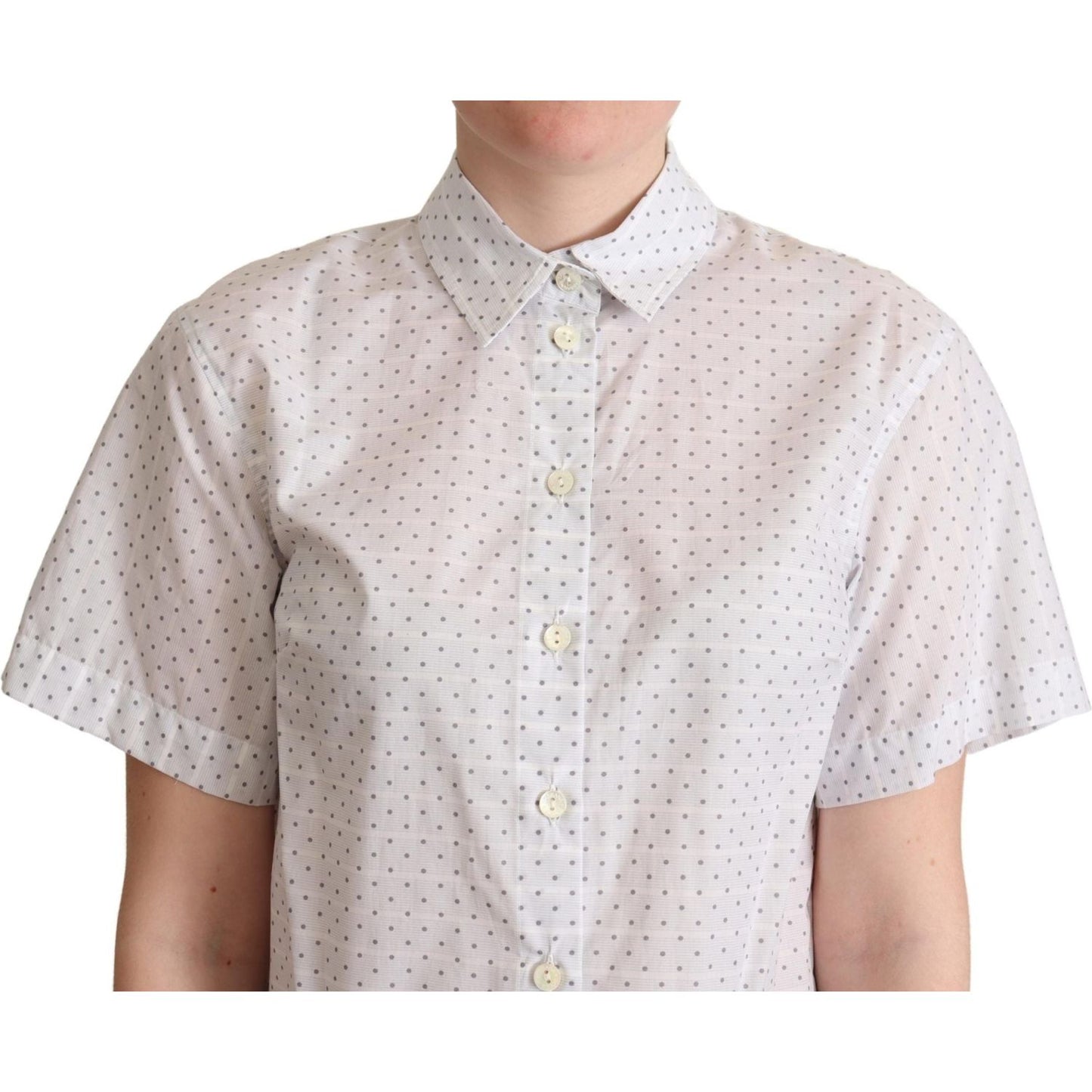 Dolce & Gabbana White Black Polka Dots Collar Blouse Shirt