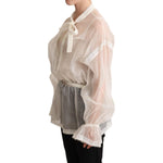 Dolce & Gabbana White Ascot Collar Long Sleeves Blouse Top