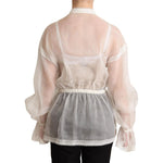 Dolce & Gabbana White Ascot Collar Long Sleeves Blouse Top